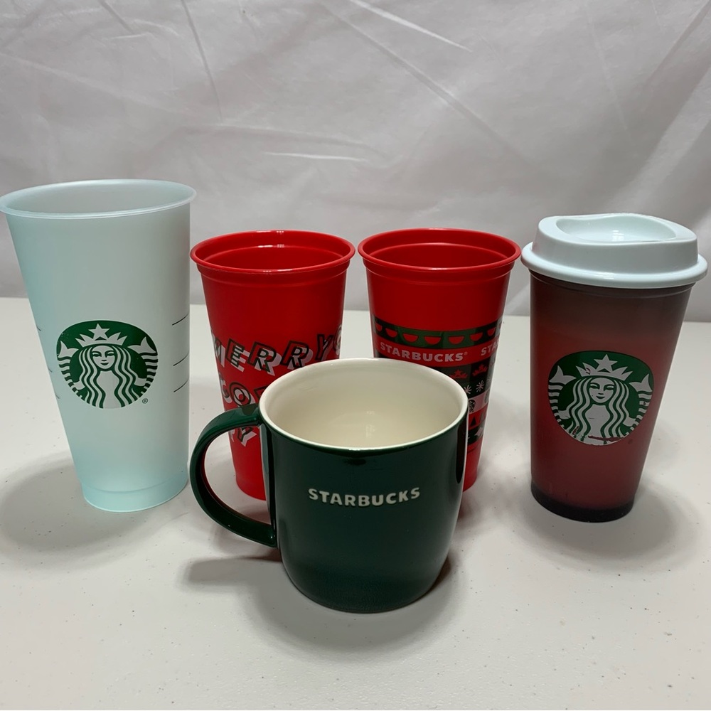 Starbucks lot of 4Cups and 1 New Bone China Mug